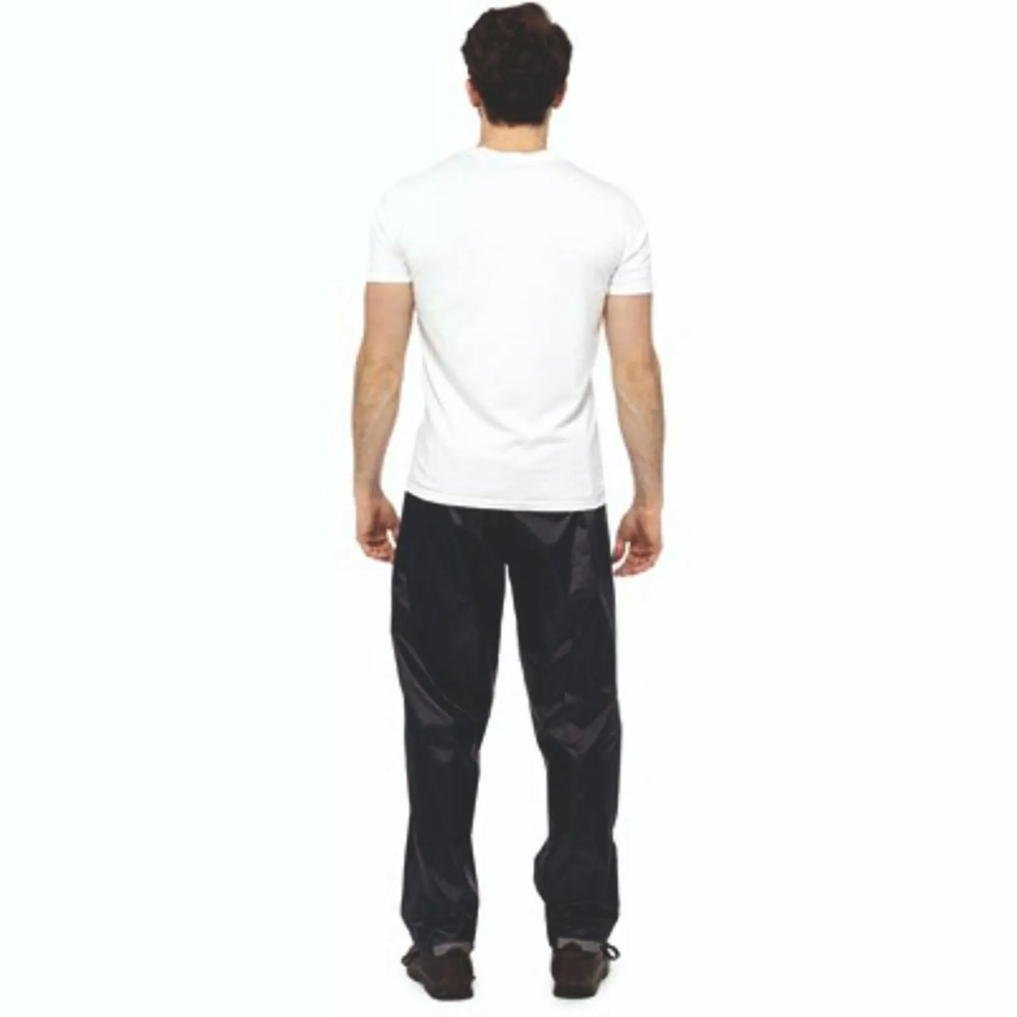 Men's 100% waterproof black over trousers โ lightweight rain pants for outdoor work, hiking, and wet weather protection